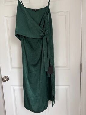 Lulu's Deep Green Satin Wrap Dress